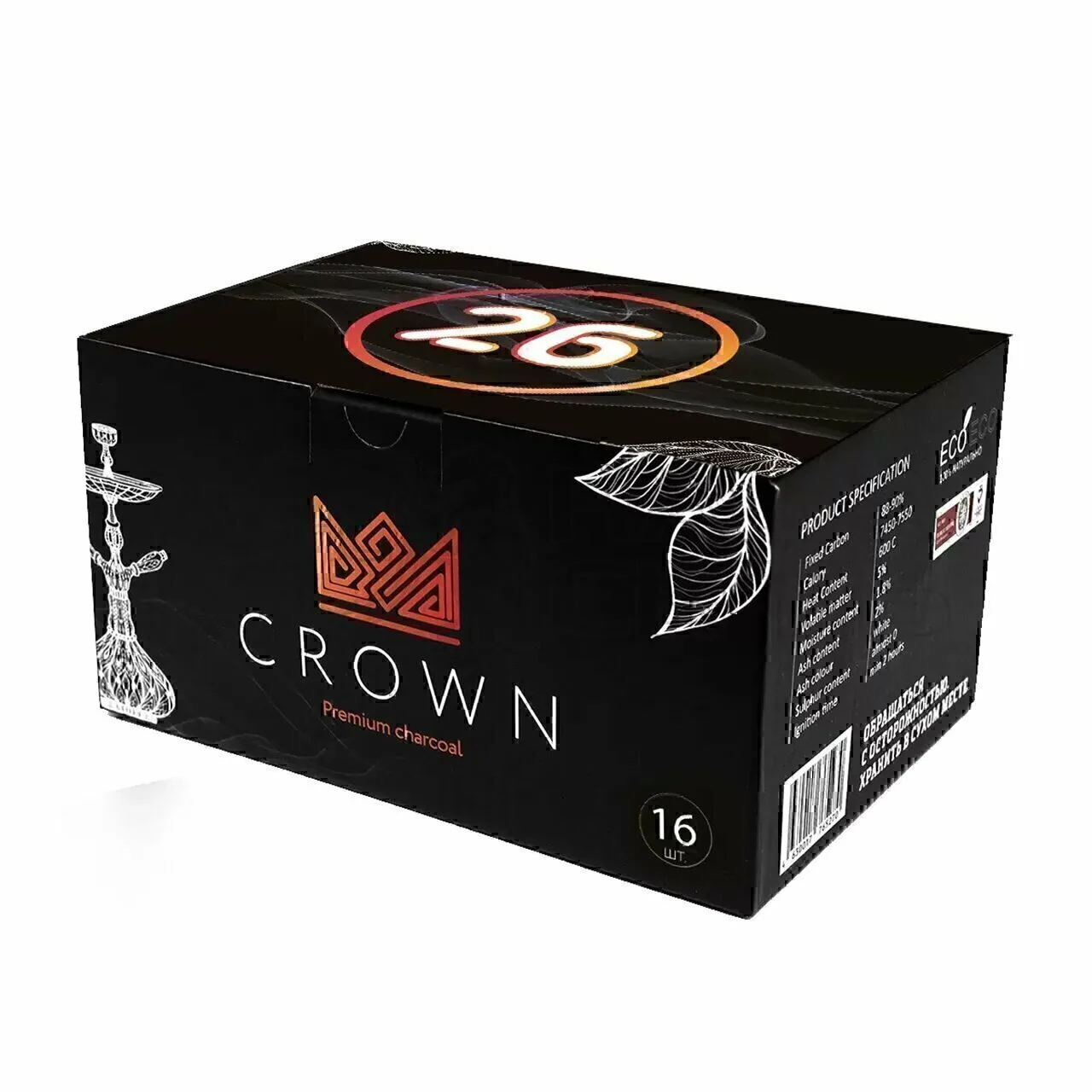 Уголь кокосовый Crown 16 куб 26 мм